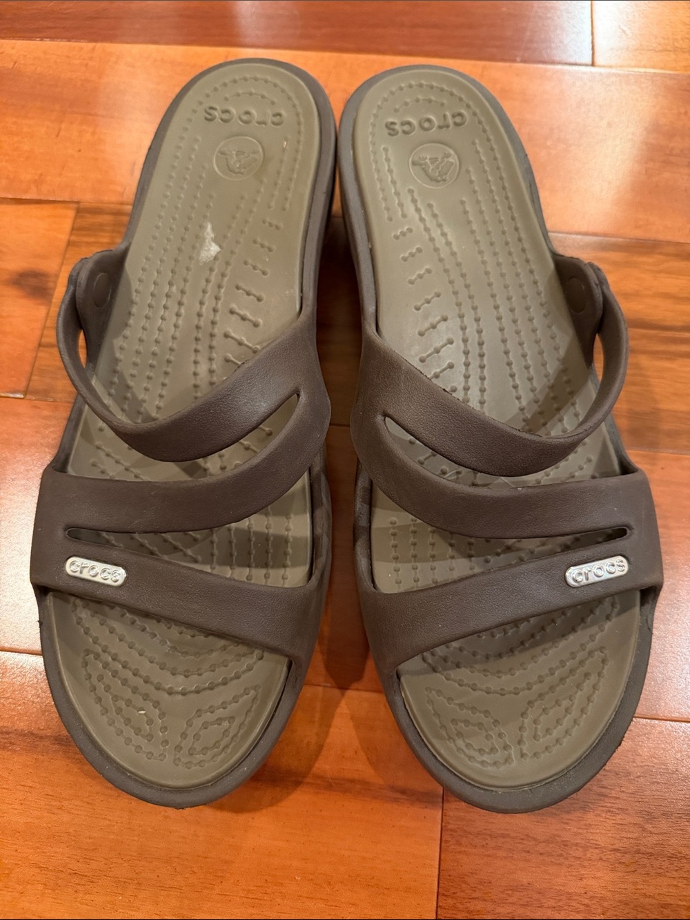 CROCS Patricia Wedge Brown Dual-Strap Slide Sandals